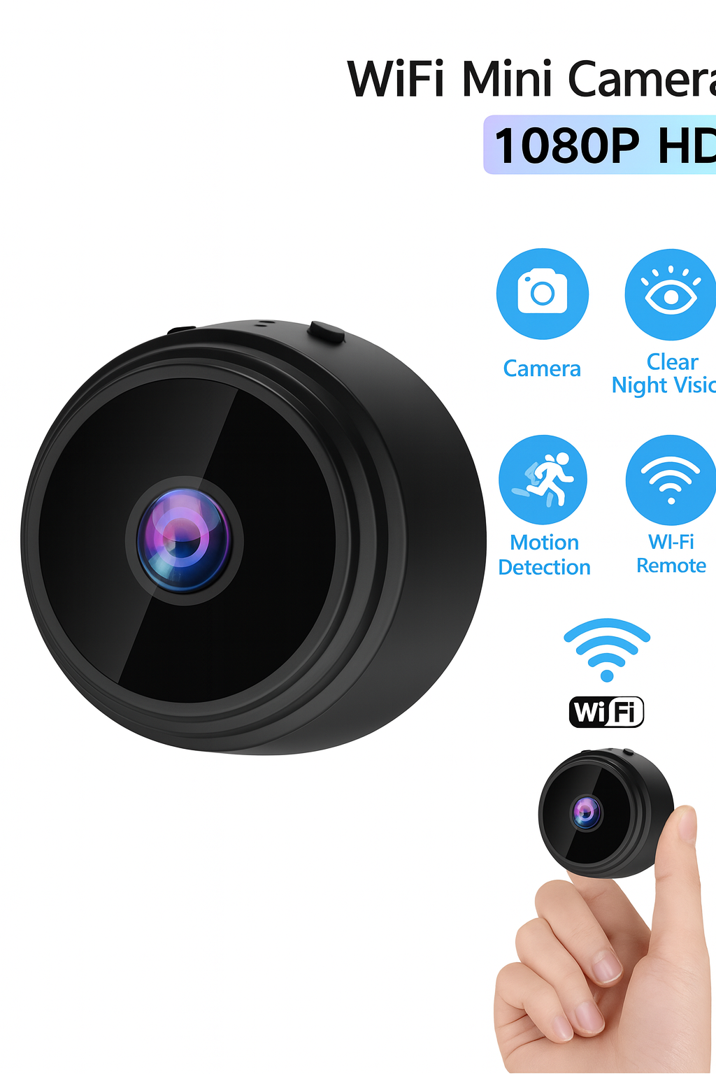 Mini Caméra Wifi de Sécurité – Vidéo HD 1080P, Vision Nocturne et Contrôle à Distance