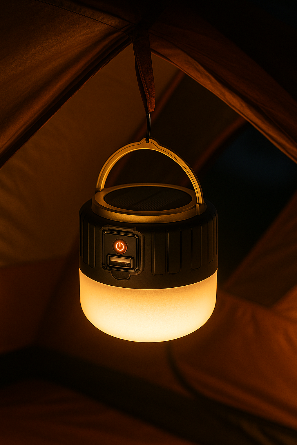 Lampe de Camping LED Rechargeable – Solaire & USB, Waterproof IPX6 avec Power Bank