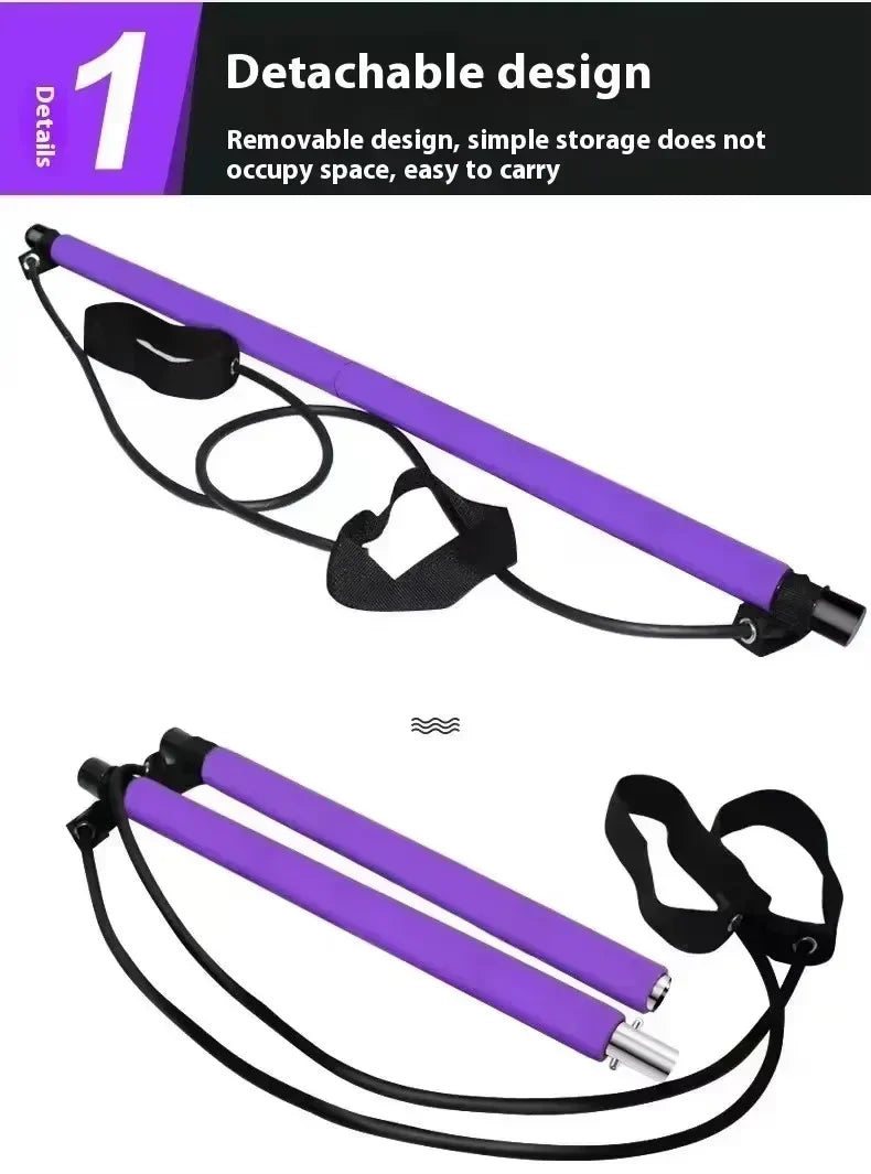 Kit Pilates Portable avec Barre & Bandes de Résistance – Yoga, Fitness, Musculation & Stretching