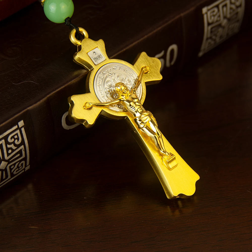 Collier croix orthodoxe avec perles en bois – bijou religieux