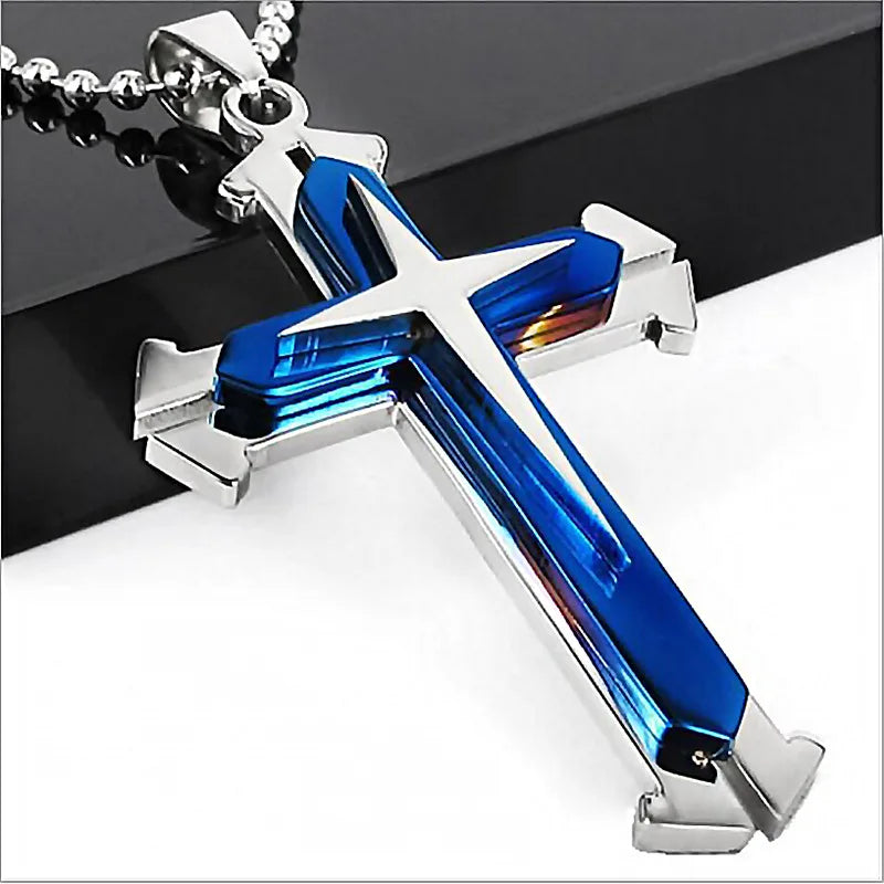 Halskette Kreuz Schwarz Zirkon und Gold aus Edelstahl – Punk-Schmuck für Herren