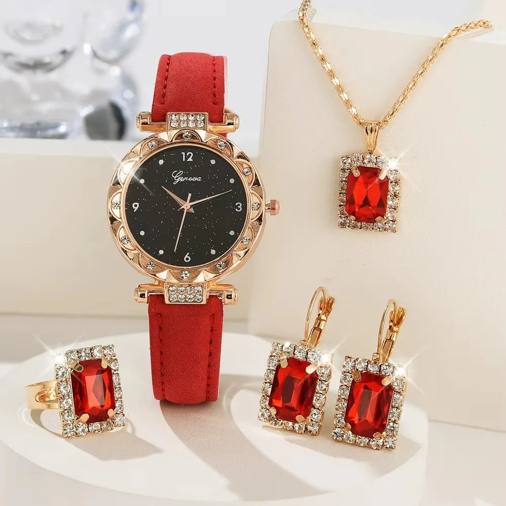 Montre Femme Élégante avec Bracelets – Set 5 Pièces Quartz & Strass