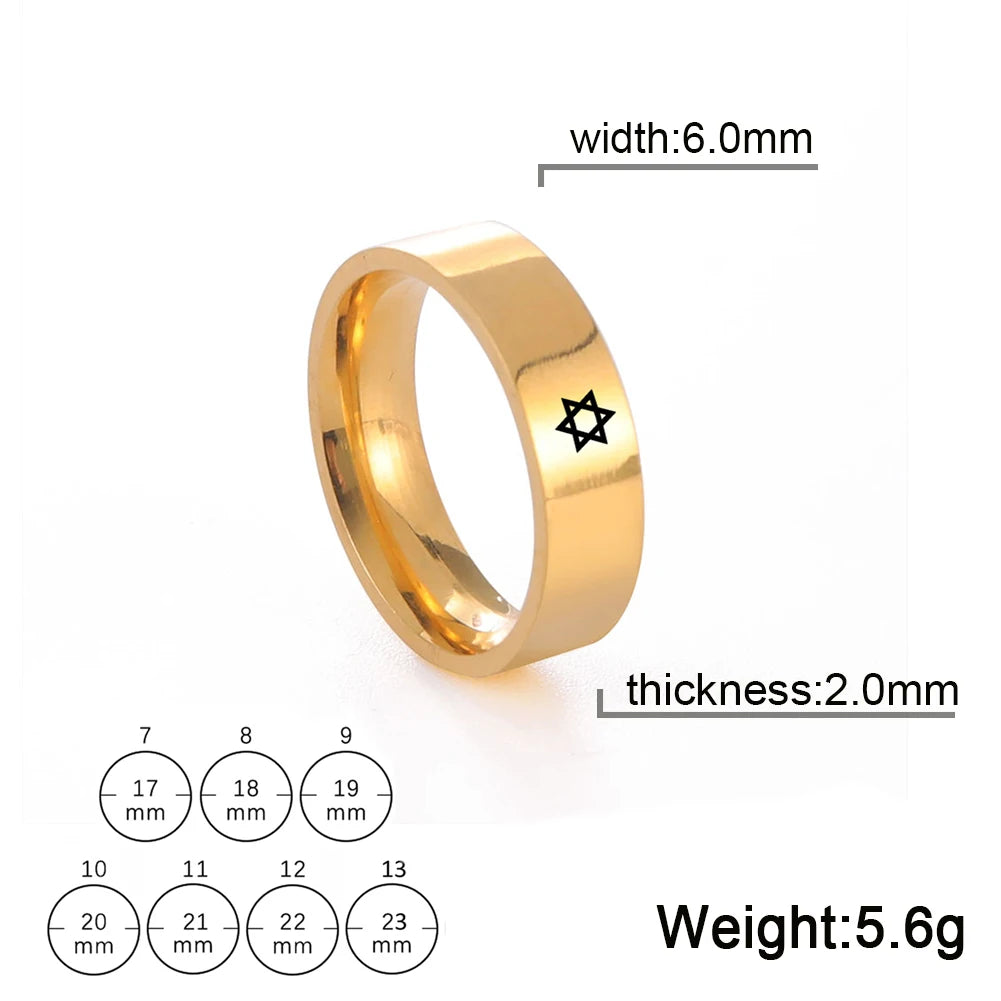 Bague étoile de David à six branches en acier inoxydable – bijou religieux unisexe