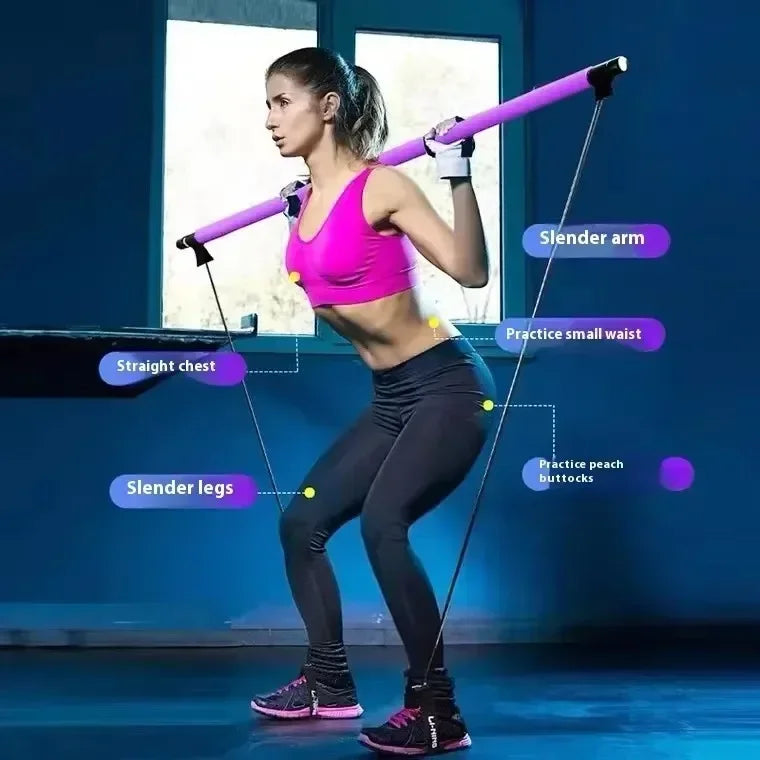 Kit Pilates Portable avec Barre & Bandes de Résistance – Yoga, Fitness, Musculation & Stretching