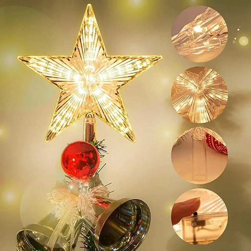 Étoile Lumineuse de Sapin de Noël 15 cm – Décoration LED Blanche Chaude