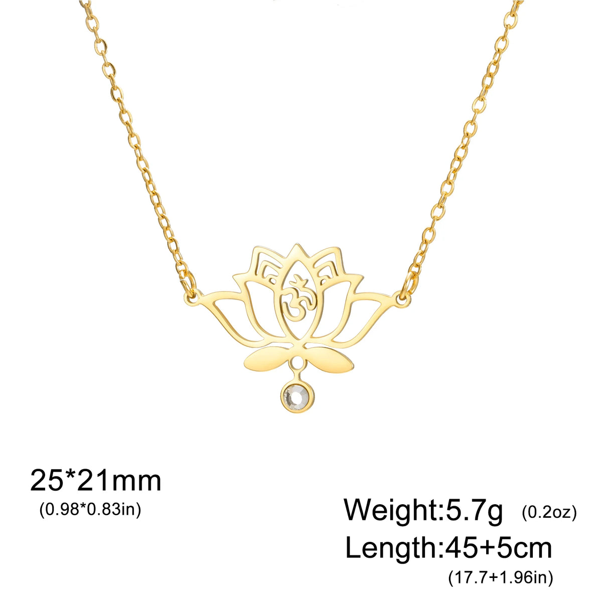 Collier Lotus Om avec zircon – Bijou spirituel en acier inoxydable
