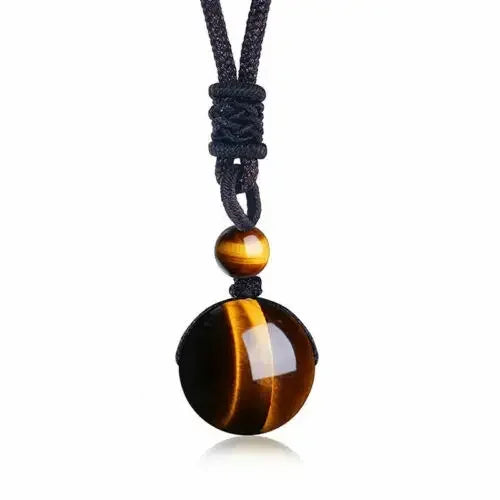 Pendentif Collier 14 mm en Pierre Naturelle Obsidienne Œil de Tigre – Amulette Porte-Bonheur Sculptée
