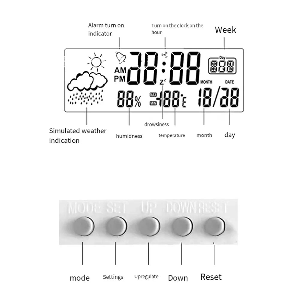 Réveil Digital LED avec Thermomètre & Hygromètre – Design Moderne