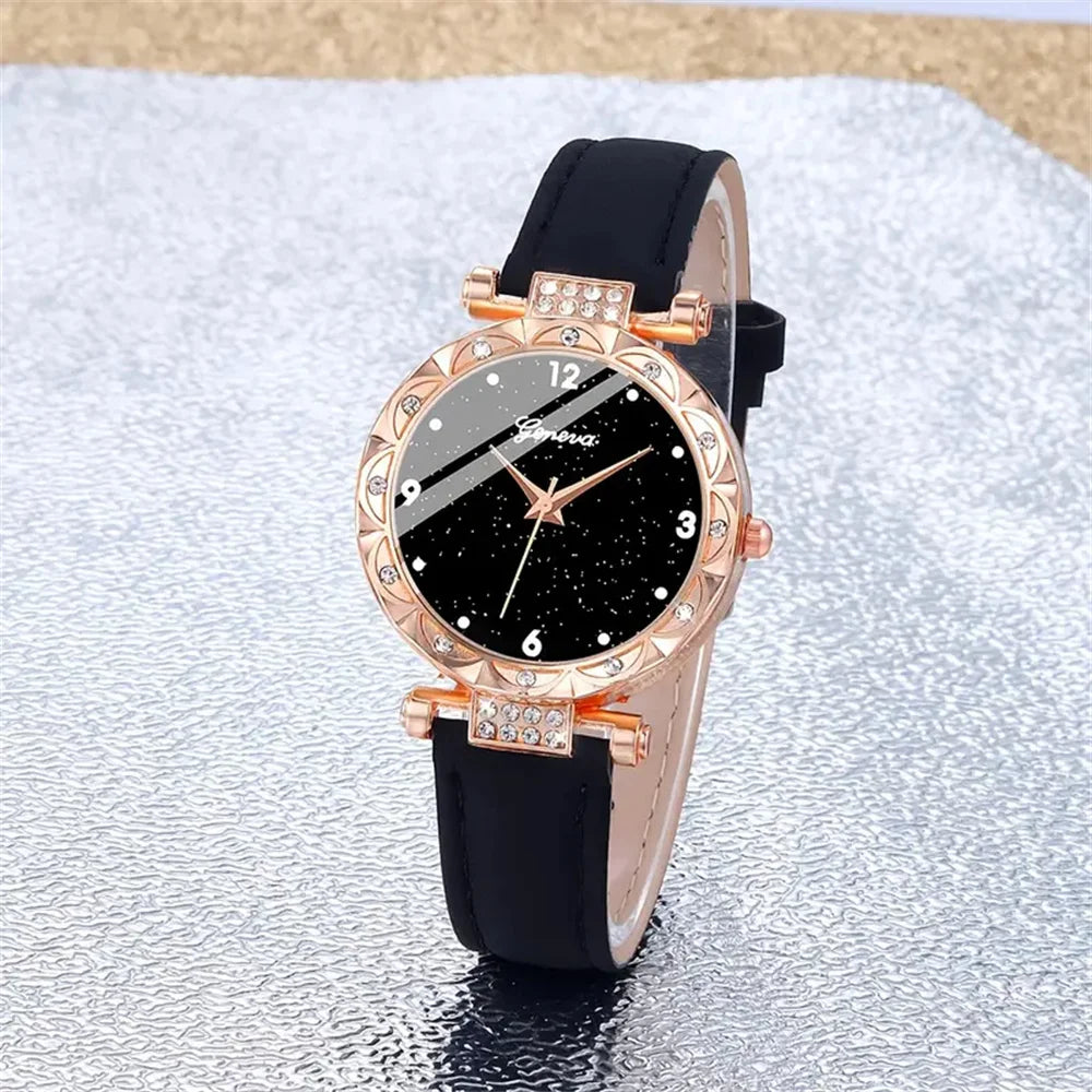 Montre Femme Élégante avec Bracelets – Set 5 Pièces Quartz & Strass