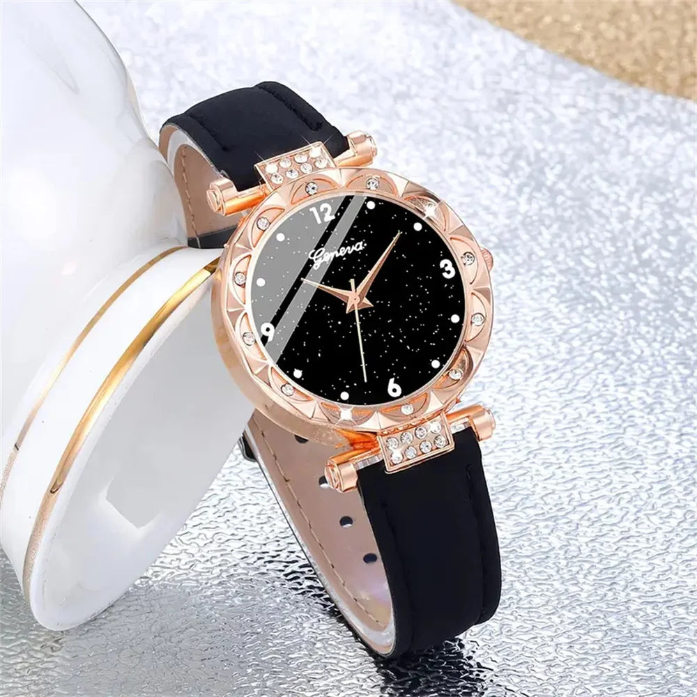 Montre Femme Élégante avec Bracelets – Set 5 Pièces Quartz & Strass