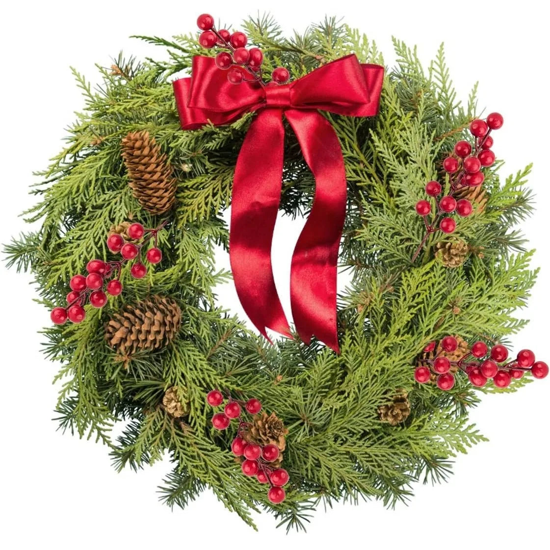 Lot de 10 Branches de Pin Artificielles avec Baies Rouges – Décoration de Noël, Guirlande et Sapin