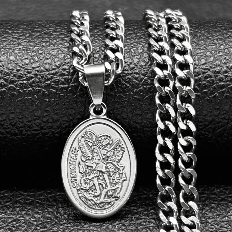 Collier Archange Saint Michel Doré – Pendentif Spirituel de Protection en Acier Inoxydable pour Homme et Femme