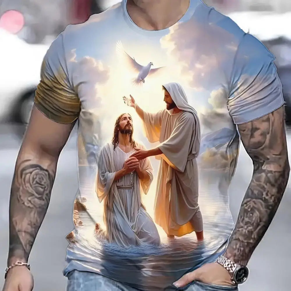 T-Shirt Jésus 3D Homme – Oversize Été – Col Rond