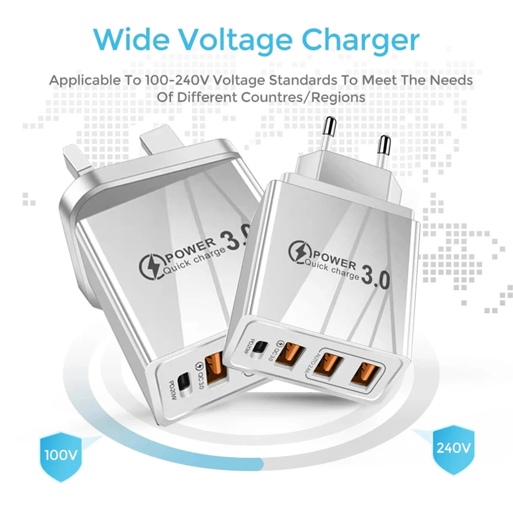 Chargeur Rapide 48W USB-C PD & QC 3.0 – Adaptateur Secteur Universel (Prise EU)