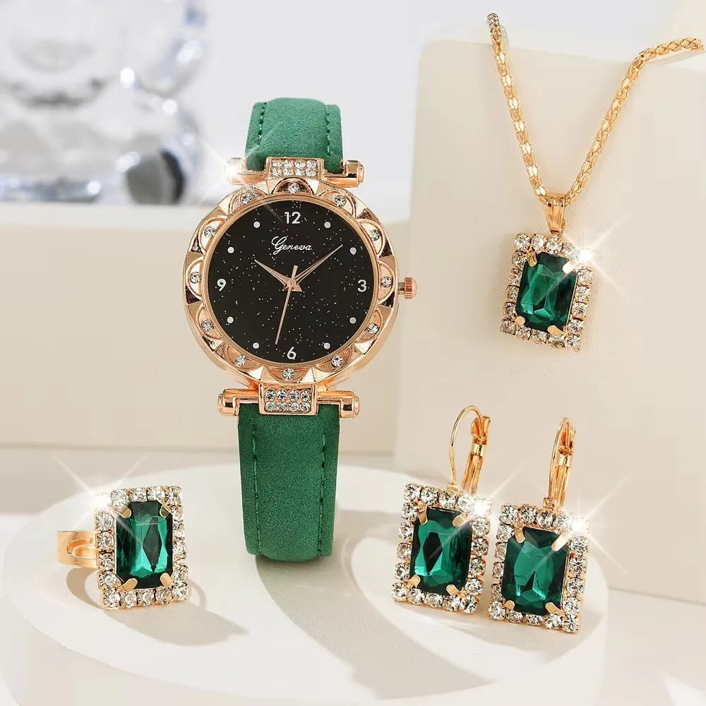 Montre Femme Élégante avec Bracelets – Set 5 Pièces Quartz & Strass