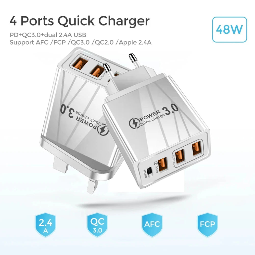 Chargeur Rapide 48W USB-C PD & QC 3.0 – Adaptateur Secteur Universel (Prise EU)