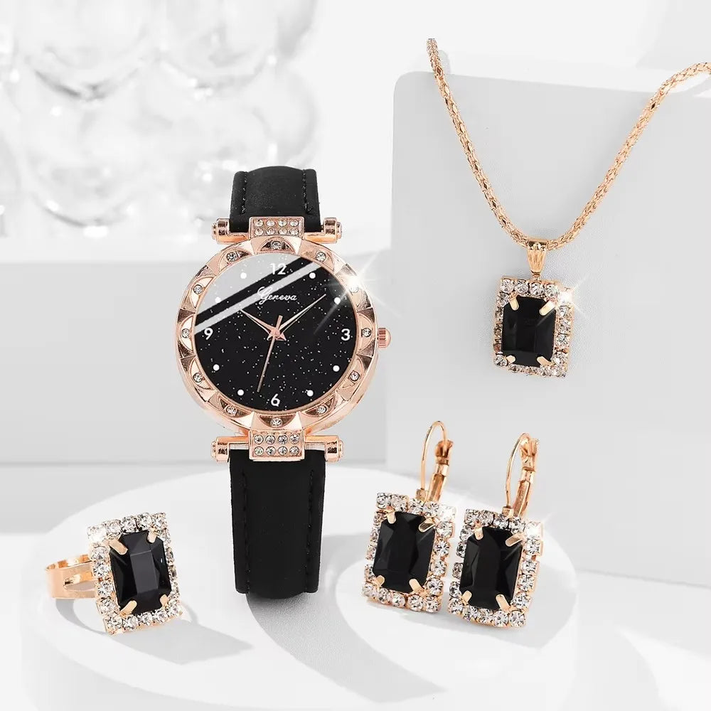 Montre Femme Élégante avec Bracelets – Set 5 Pièces Quartz & Strass