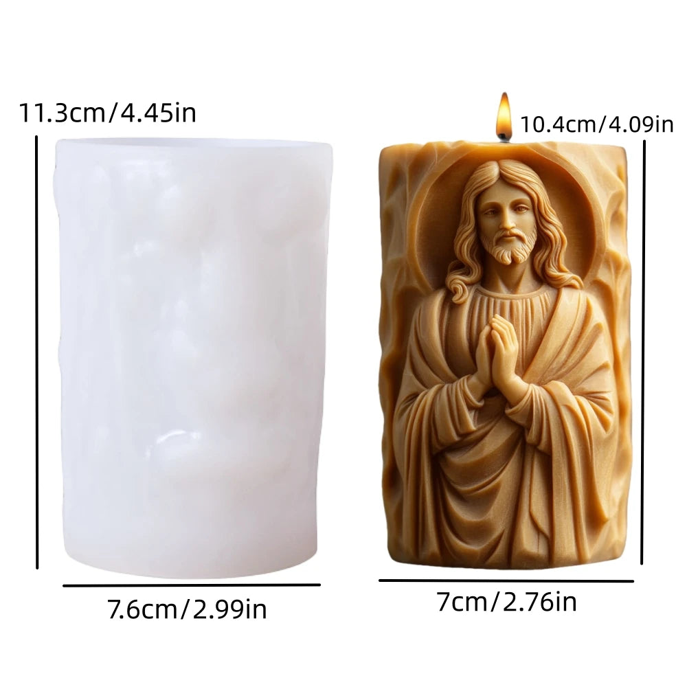 Prayer Jesus Relief Cylinder Moule Bougie Jésus en Silicone – Relief Chrétien – Moule Cylindre Prière pour Cire, Résine & PlâtreCandle Silicone Mold Flower Jesus Statue Relief Resin Mould Jesus Sculpture Concrete Gypsum Molds