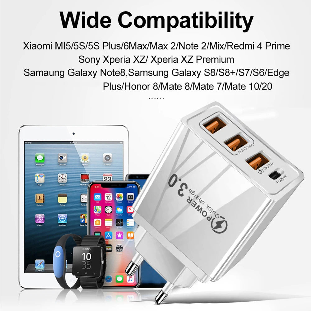 Chargeur Rapide 48W USB-C PD & QC 3.0 – Adaptateur Secteur Universel (Prise EU)