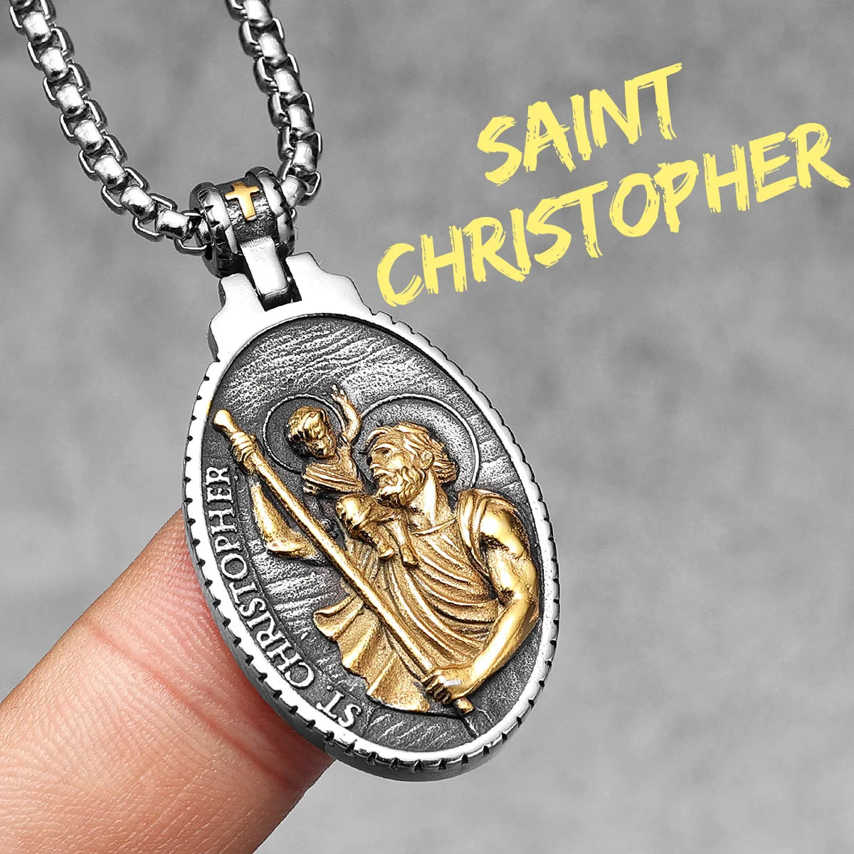 Collier Saint Christophe en acier inoxydable – amulette protectrice unisexe