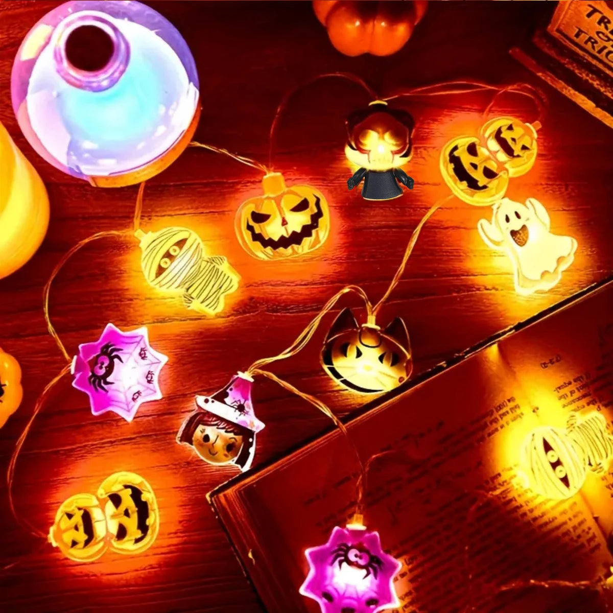 Guirlande Citrouille LED Halloween 🎃 – Décoration Lumineuse avec 10 ou 20 LEDs