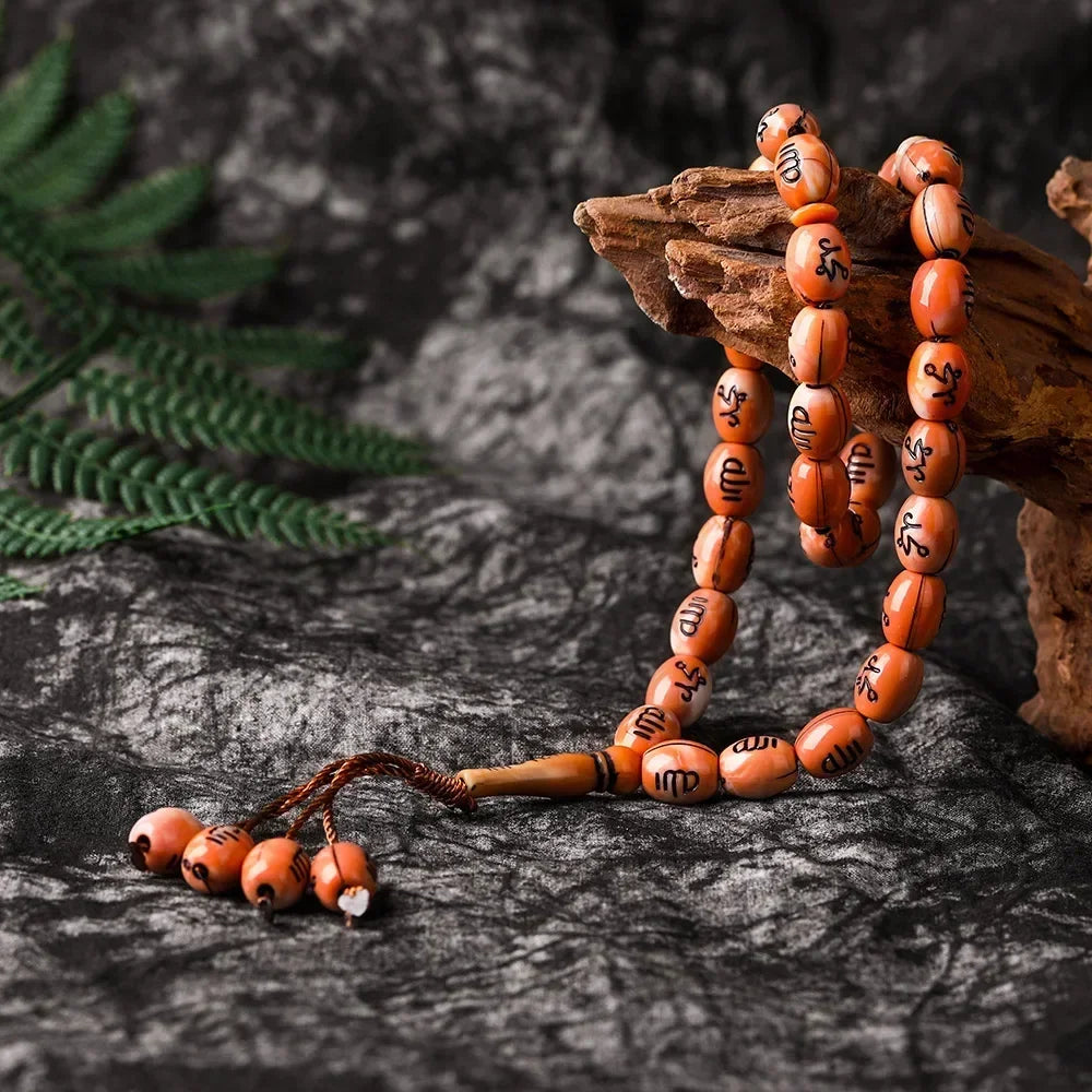 Bracelet tasbih musulman 33 perles avec pompon – chapelet islamique Allah et Mohammed
