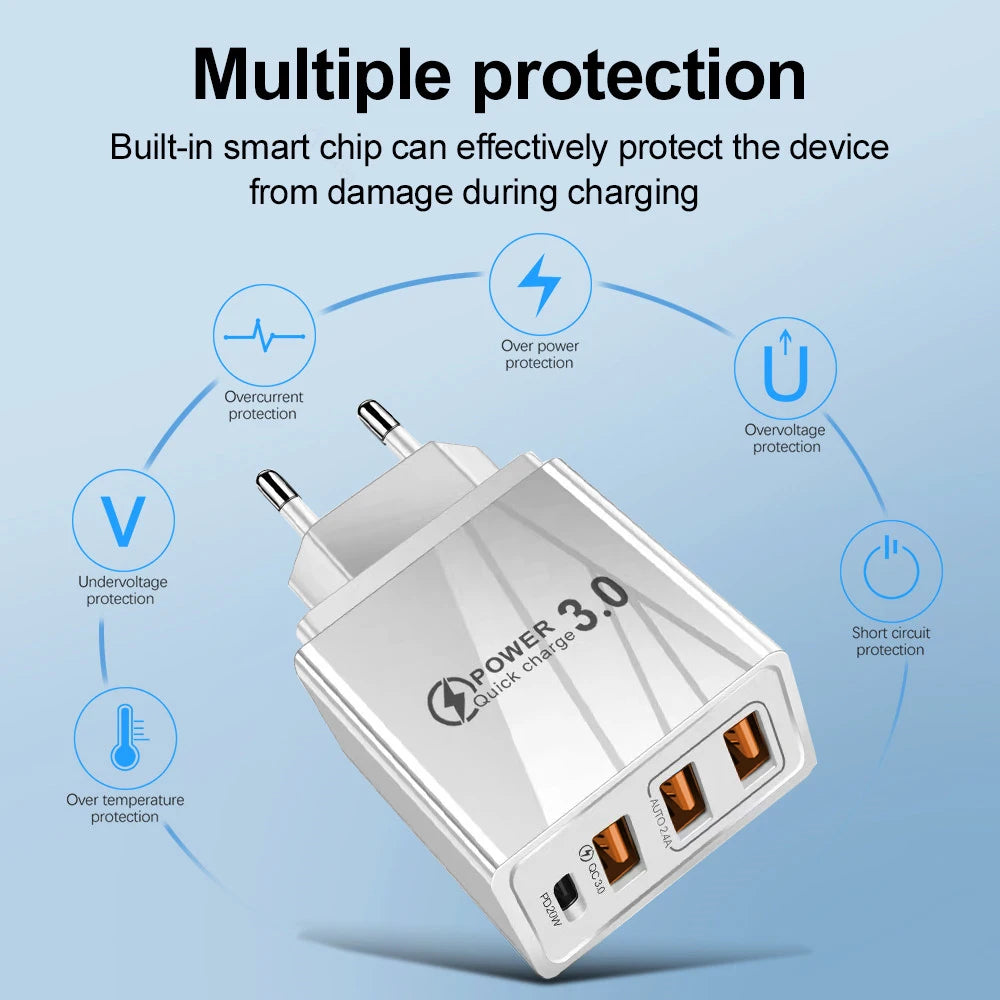 Chargeur Rapide 48W USB-C PD & QC 3.0 – Adaptateur Secteur Universel (Prise EU)