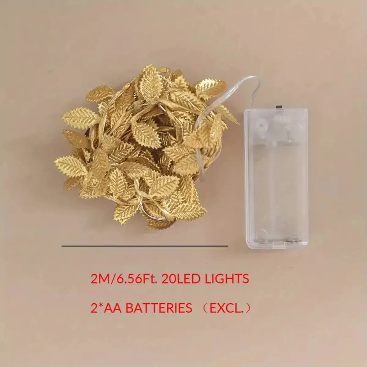 Guirlande LED Dorée à Feuilles – 2M / 20 LED Cuivre pour Déco Mariage, Maison & Fête