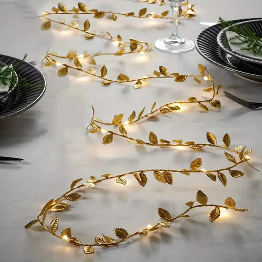 Guirlande LED Dorée à Feuilles – 2M / 20 LED Cuivre pour Déco Mariage, Maison & Fête