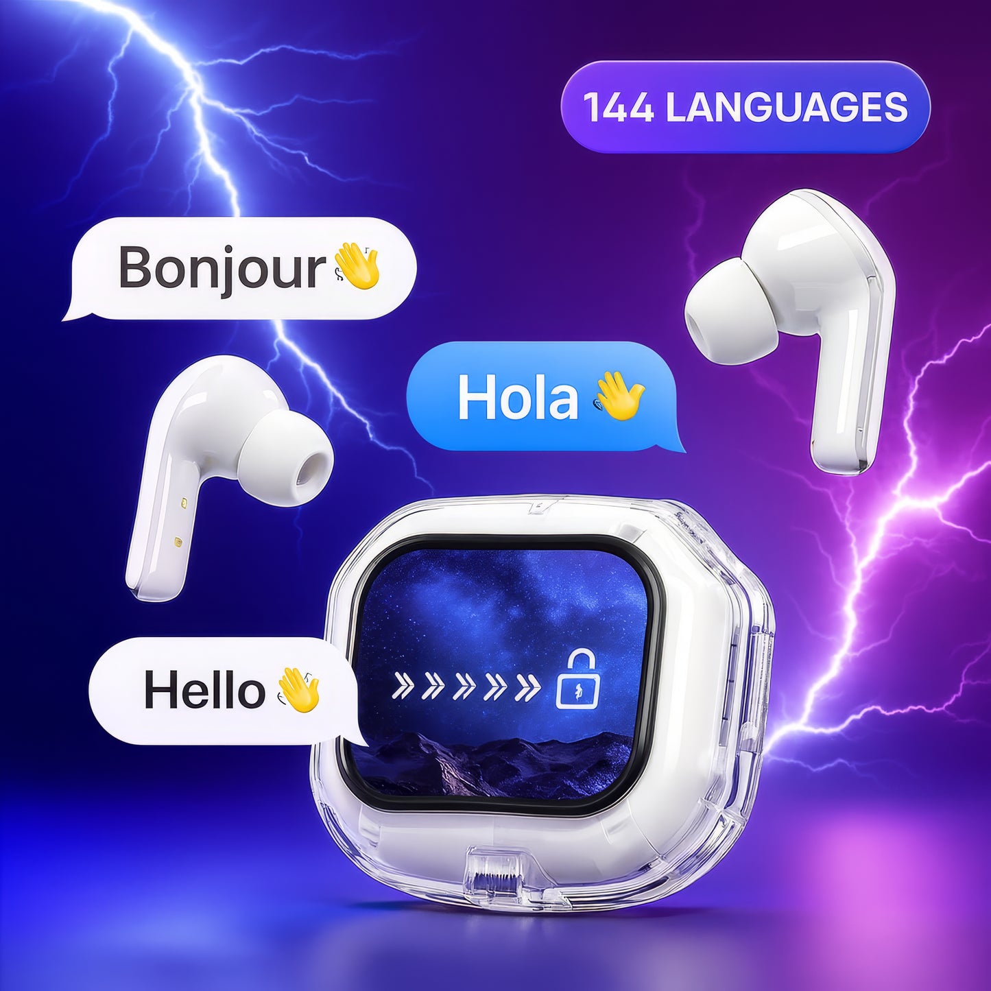 TransRisart™ Écouteurs Intelligents – Traduction 144 Langues, ANC+ENC, Écran Tactile & HiFi Audio
