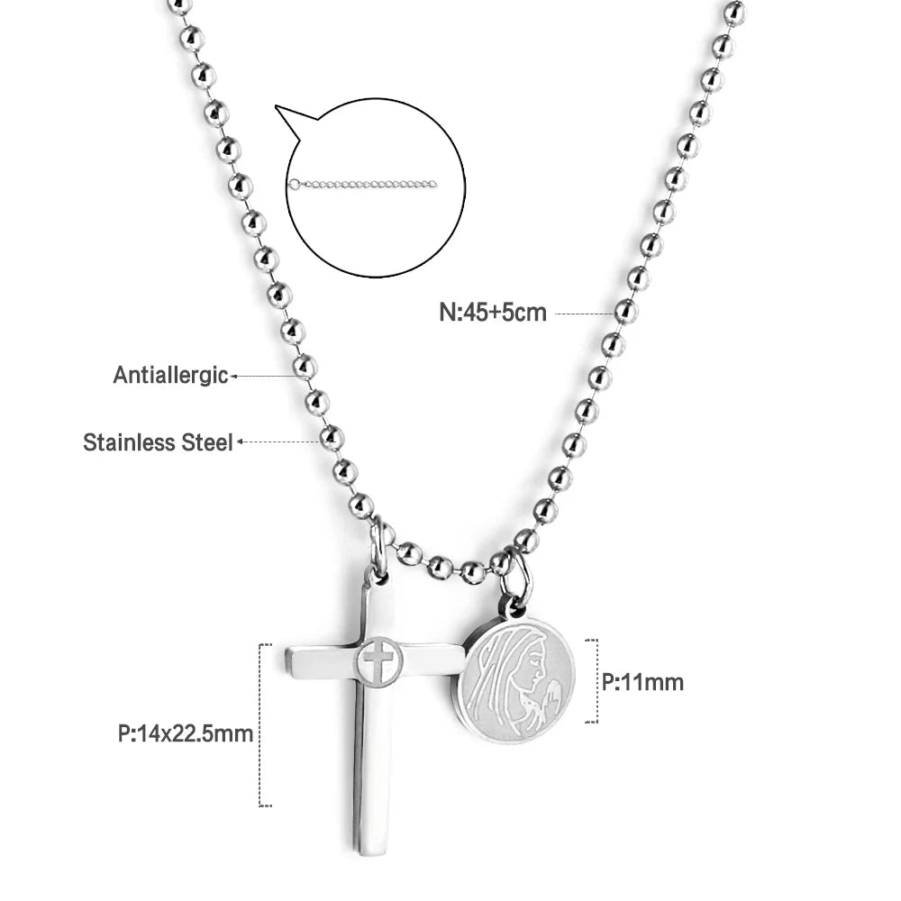 Collier Rosaire Catholique Doré en Acier Inoxydable – Pendentif Croix de Prière