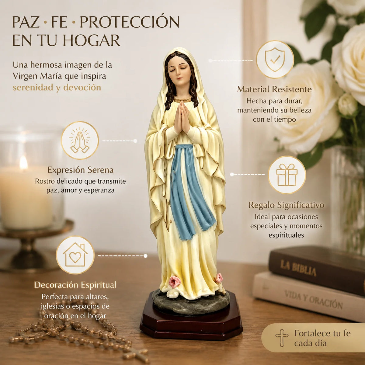 Statue Vierge Marie 21 cm en Résine Peinte – Décoration Catholique