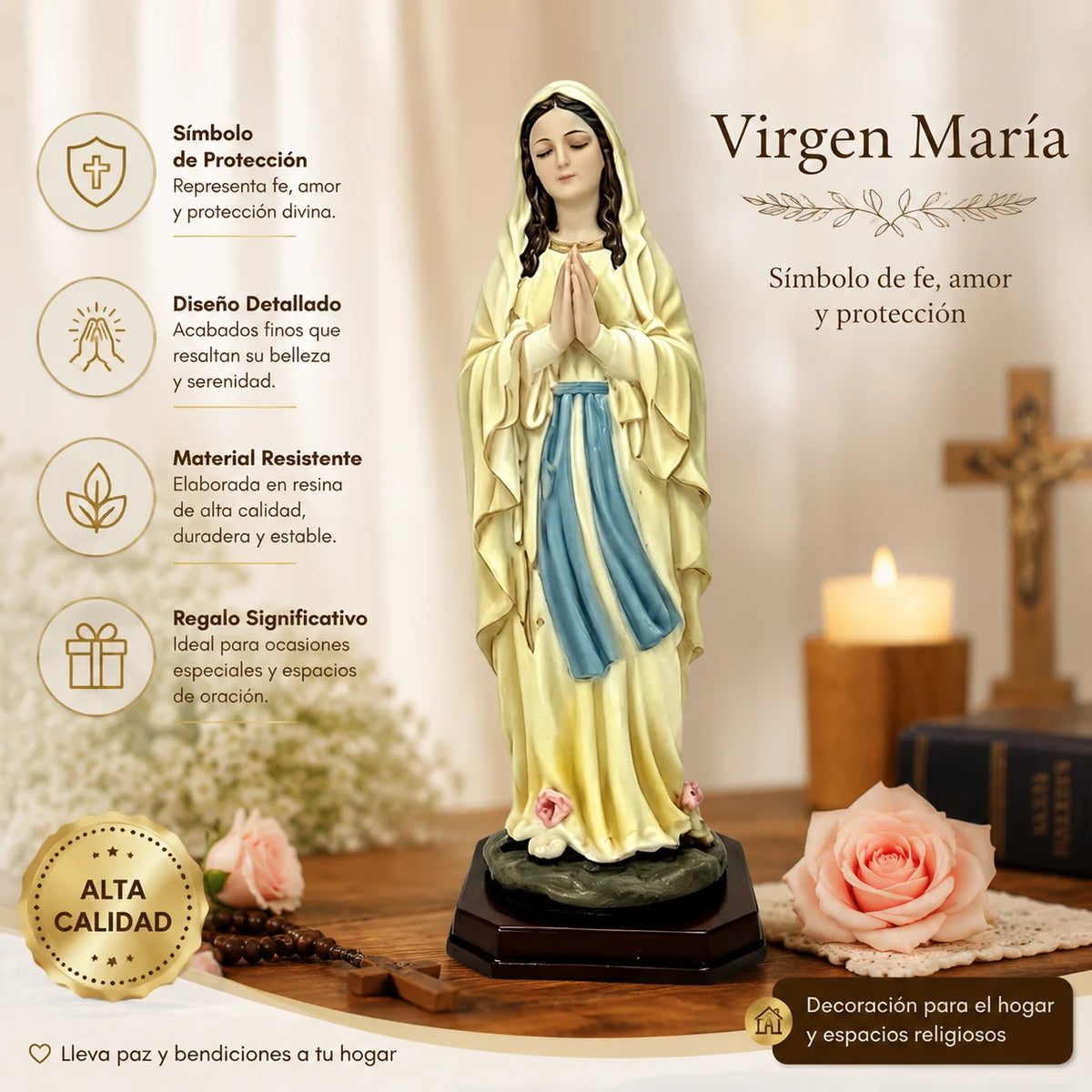 Statue Vierge Marie 21 cm en Résine Peinte – Décoration Catholique