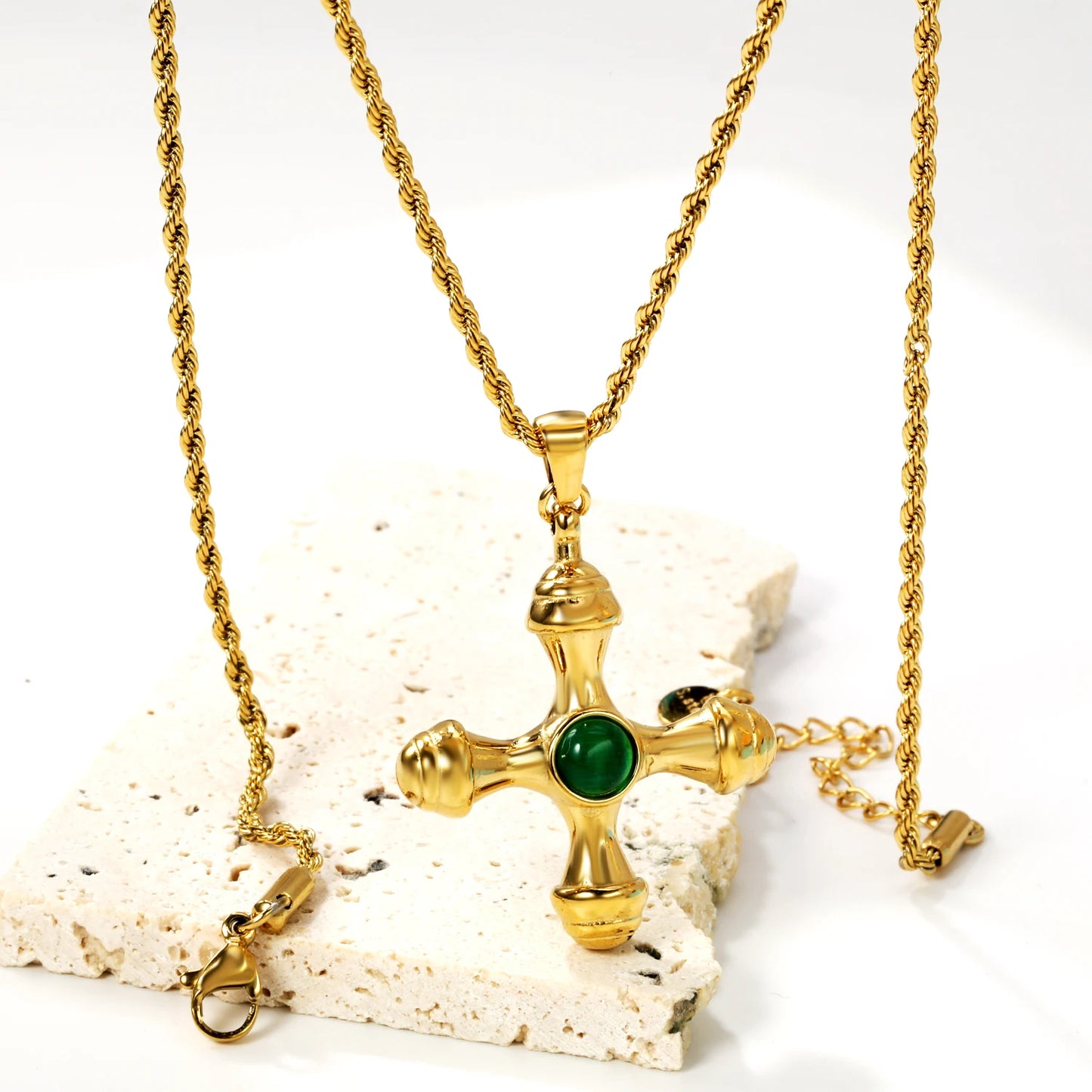 Collier Rosaire Catholique Doré en Acier Inoxydable – Pendentif Croix de Prière