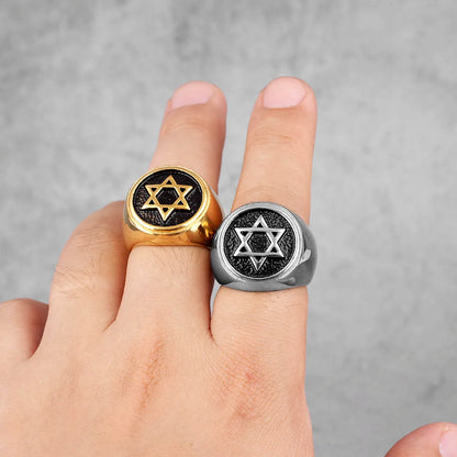 Bague Homme Étoile de David Hexagramme – Acier Inoxydable, Style Punk Hip-Hop & Bijou Judaïsme