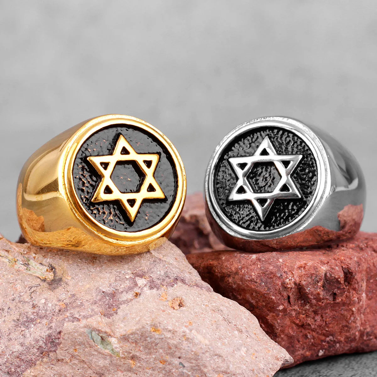Bague Homme Étoile de David Hexagramme – Acier Inoxydable, Style Punk Hip-Hop & Bijou Judaïsme