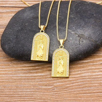 Halskette Jungfrau Maria aus Kupfer und Kristallen – Unisex-Glaubensschmuck