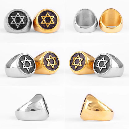 Bague Homme Étoile de David Hexagramme – Acier Inoxydable, Style Punk Hip-Hop & Bijou Judaïsme