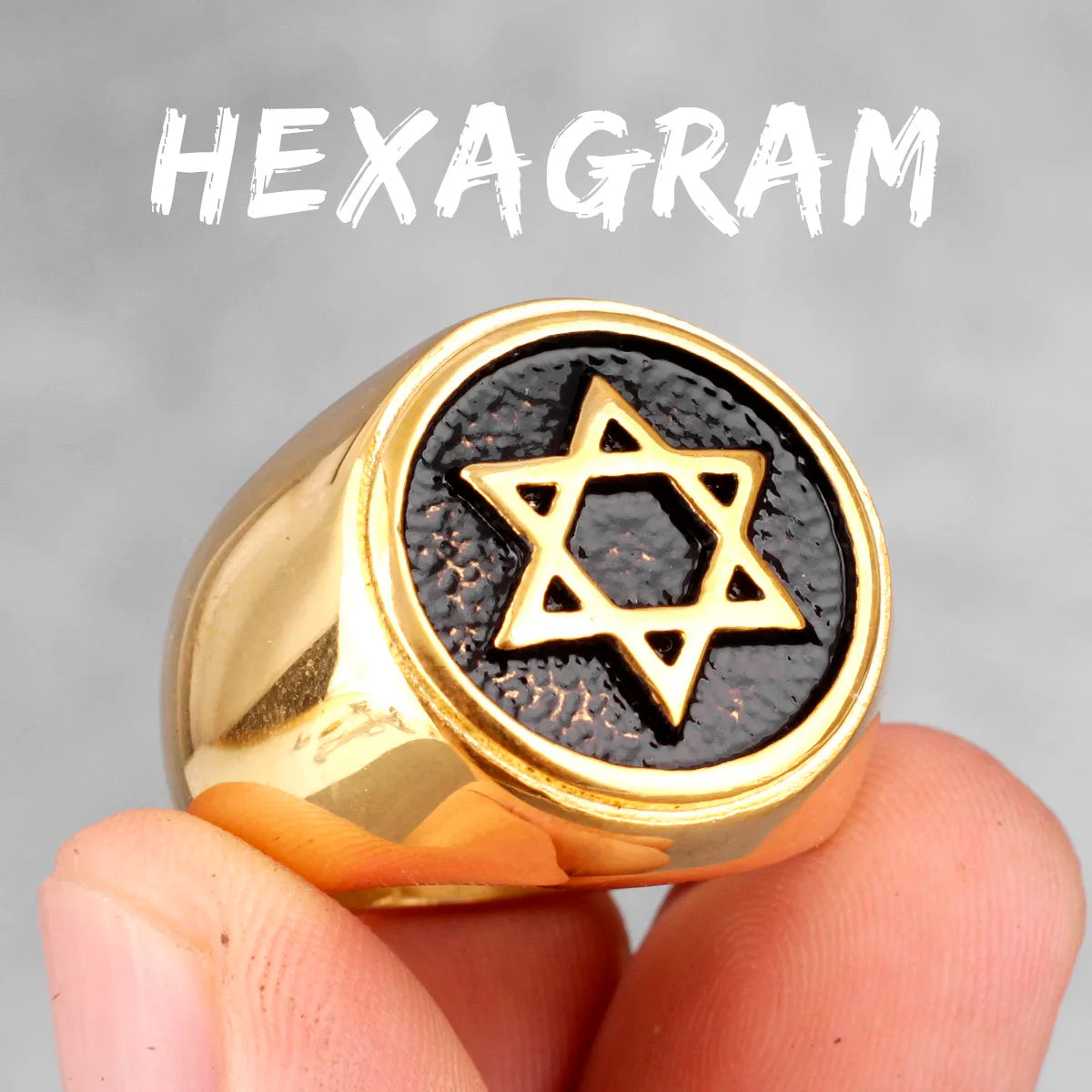 Bague Homme Étoile de David Hexagramme – Acier Inoxydable, Style Punk Hip-Hop & Bijou Judaïsme