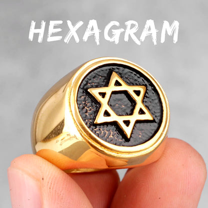 Bague Homme Étoile de David Hexagramme – Acier Inoxydable, Style Punk Hip-Hop & Bijou Judaïsme