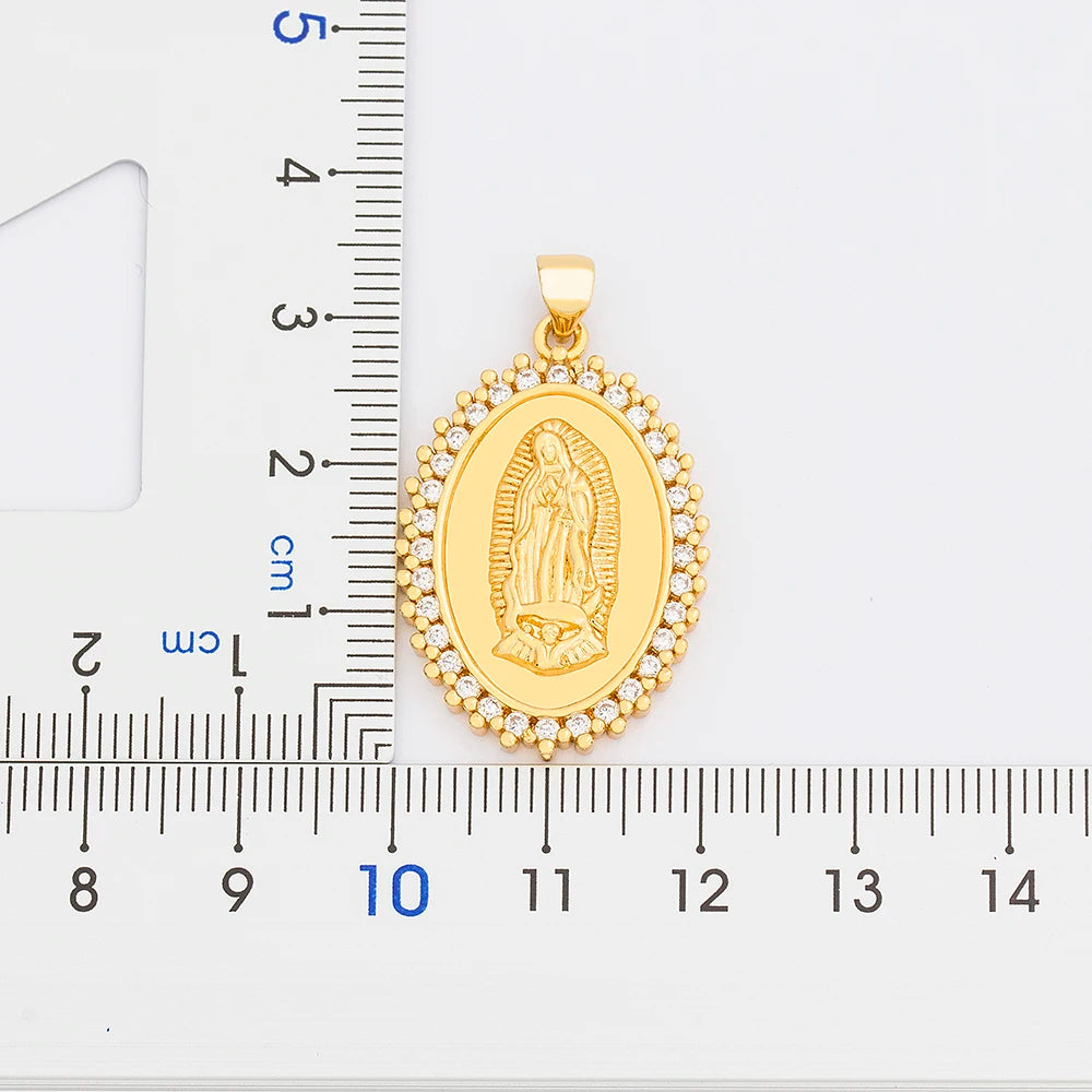 Halskette Jungfrau Maria aus Kupfer und Kristallen – Unisex-Glaubensschmuck