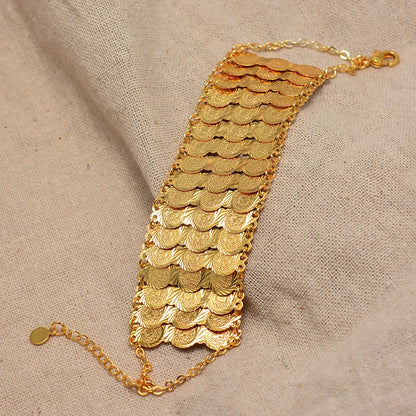 Bracelet / jonc couleur or avec pièces de monnaie pour femmes et hommes, bijou islamique musulman arabe, style Moyen-Orient, cadeau africain.