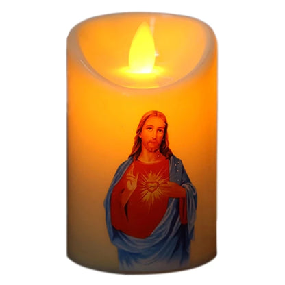 Bougie LED Jésus-Christ Sans Flamme / Veilleuse Décorative à Piles / Ambiance Spirituelle