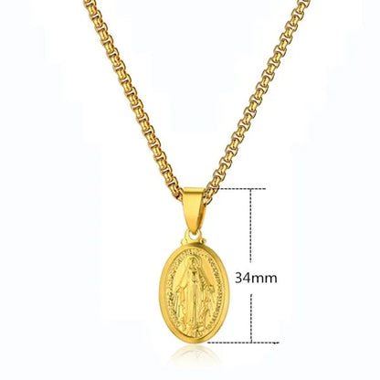 Grand collier pendentif Vierge Marie doré – bijou religieux unisexe