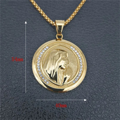 Grand collier pendentif Vierge Marie doré – bijou religieux unisexe