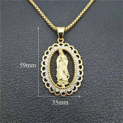 Grand collier pendentif Vierge Marie doré – bijou religieux unisexe