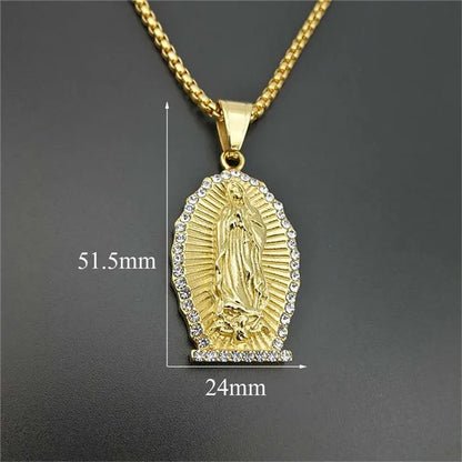 Grand collier pendentif Vierge Marie doré – bijou religieux unisexe