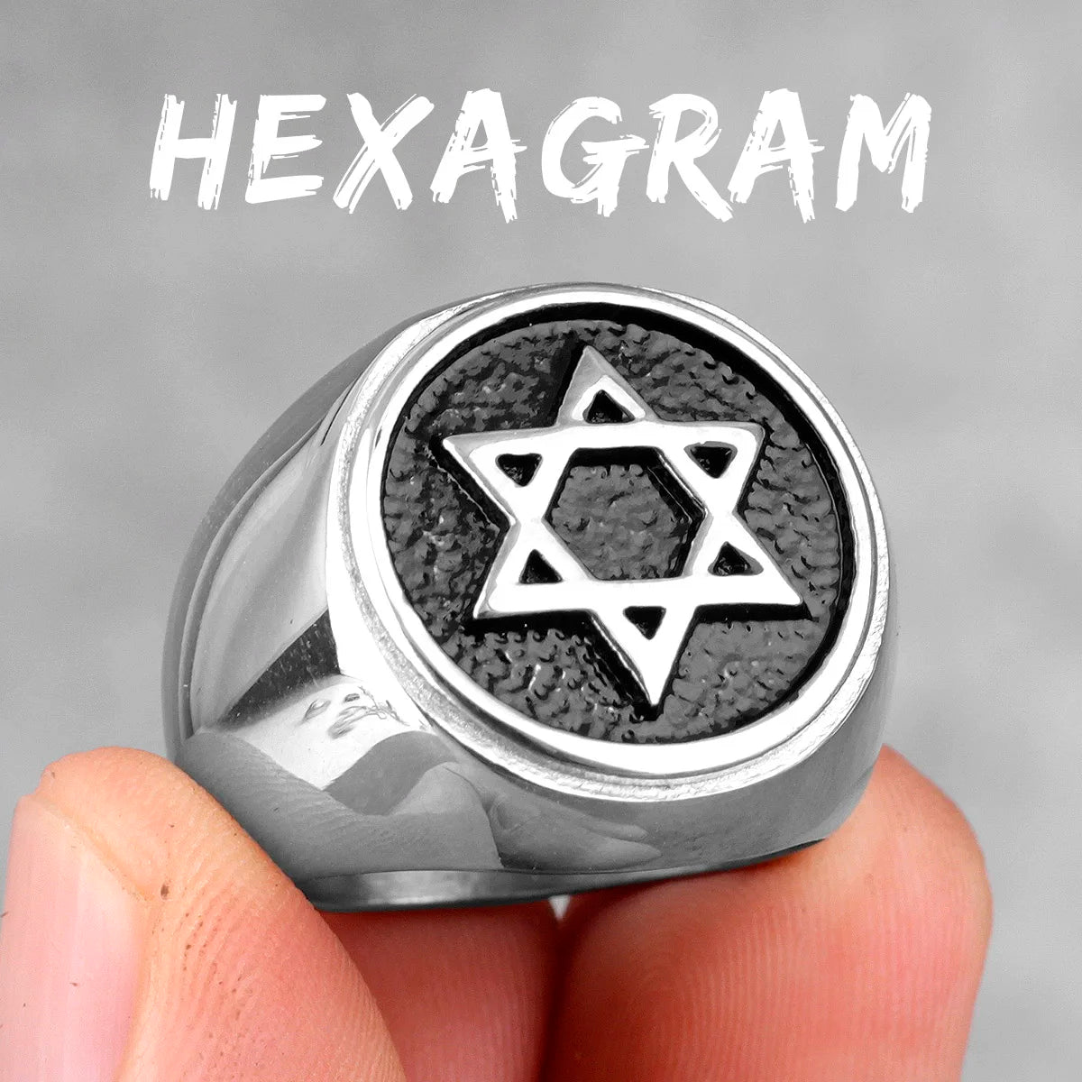 Bague Homme Étoile de David Hexagramme – Acier Inoxydable, Style Punk Hip-Hop & Bijou Judaïsme