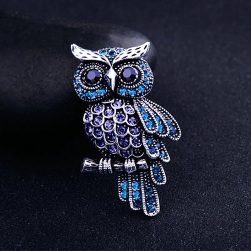 Broche Hibou Élégante – Bijou Strass Bleu pour Femme & Homme | Cadeau de Noël Chic