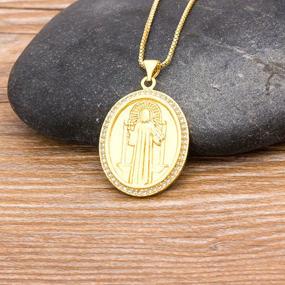 Halskette Jungfrau Maria aus Kupfer und Kristallen – Unisex-Glaubensschmuck